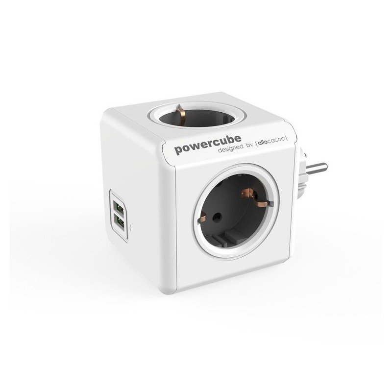 Powercube grenuttag med 4 uttag + 2 USB
